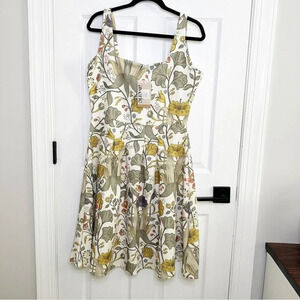 AVERIE Zaila Sleeveless Floral Print‎ Botanical Pleated Midi Dress Size L NWT